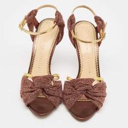 Pre Owned Charlotte Olympia Metallic Leather and Lurex Fabric Ankle Strap Sandals Size 38.5