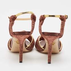 Pre Owned Charlotte Olympia Metallic Leather and Lurex Fabric Ankle Strap Sandals Size 38.5