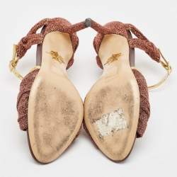 Pre Owned Charlotte Olympia Metallic Leather and Lurex Fabric Ankle Strap Sandals Size 38.5