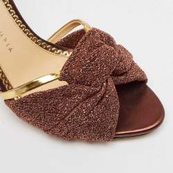 Pre Owned Charlotte Olympia Metallic Leather and Lurex Fabric Ankle Strap Sandals Size 38.5