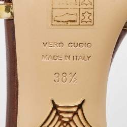 Pre Owned Charlotte Olympia Metallic Leather and Lurex Fabric Ankle Strap Sandals Size 38.5