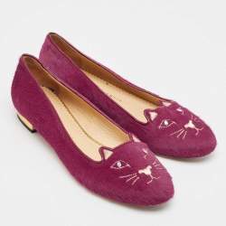 Pre Owned Charlotte Olympia Pink Calf Hair Knot A Kitty Ballet Flats Size 39