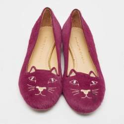 Pre Owned Charlotte Olympia Pink Calf Hair Knot A Kitty Ballet Flats Size 39