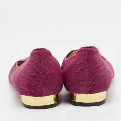 Pre Owned Charlotte Olympia Pink Calf Hair Knot A Kitty Ballet Flats Size 39