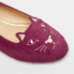 Pre Owned Charlotte Olympia Pink Calf Hair Knot A Kitty Ballet Flats Size 39