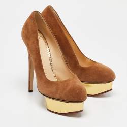 Charlotte Olympia Brown Suede Dolly Platform Pumps Size 37.5