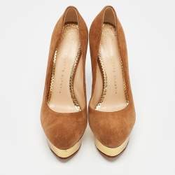 Charlotte Olympia Brown Suede Dolly Platform Pumps Size 37.5