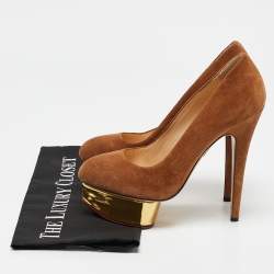Charlotte Olympia Brown Suede Dolly Platform Pumps Size 37.5