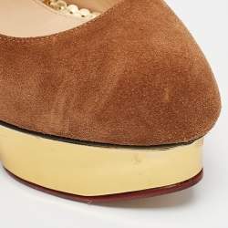 Charlotte Olympia Brown Suede Dolly Platform Pumps Size 37.5