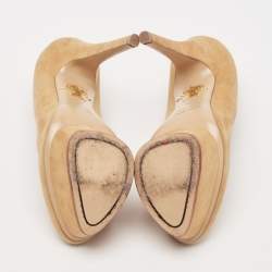 Pre Owned Charlotte Olympia Beige Suede Dolly Platform Pumps Size 34