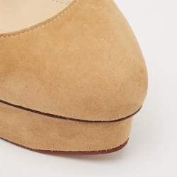 Pre Owned Charlotte Olympia Beige Suede Dolly Platform Pumps Size 34