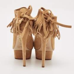 Pre Owned Charlotte Olympia Beige Suede Dolly Platform Pumps Size 34