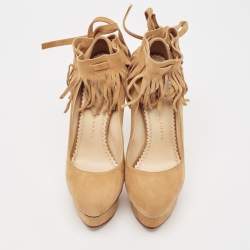 Pre Owned Charlotte Olympia Beige Suede Dolly Platform Pumps Size 34
