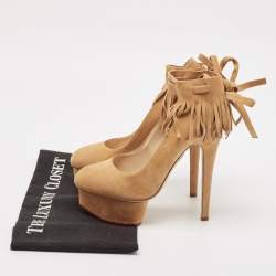 Pre Owned Charlotte Olympia Beige Suede Dolly Platform Pumps Size 34