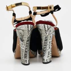 مملوكة مسبقًا Charlotte Olympia Red/Gold Suede And Leather Love Ankle Strap Sandals Size 39