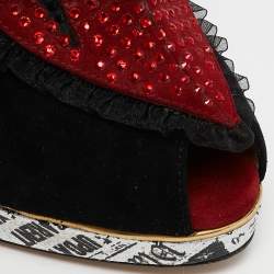 مملوكة مسبقًا Charlotte Olympia Red/Gold Suede And Leather Love Ankle Strap Sandals Size 39