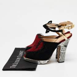 مملوكة مسبقًا Charlotte Olympia Red/Gold Suede And Leather Love Ankle Strap Sandals Size 39