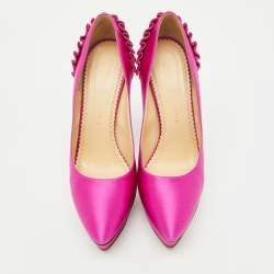 Pre Owned Charlotte Olympia Pink Satin Paloma Platform Pumps Size 39