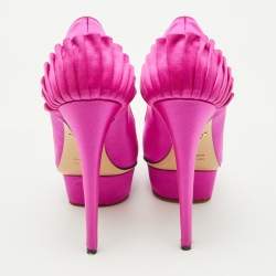 Pre Owned Charlotte Olympia Pink Satin Paloma Platform Pumps Size 39