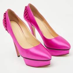 Pre Owned Charlotte Olympia Pink Satin Paloma Platform Pumps Size 39