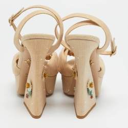 Charlotte Olympia Beige Canvas Floral Vreeland Embellished Platform Sandals Size 41