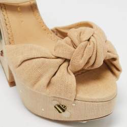 Charlotte Olympia Beige Canvas Floral Vreeland Embellished Platform Sandals Size 41