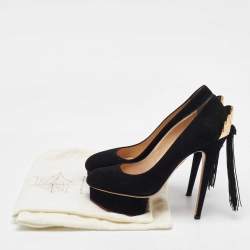 Charlotte Olympia Black Suede Dolly Tassel Detail Platform Pumps Size 39