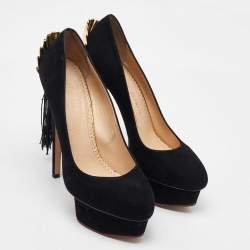 Charlotte Olympia Black Suede Dolly Tassel Detail Platform Pumps Size 39