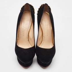 Charlotte Olympia Black Suede Dolly Tassel Detail Platform Pumps Size 39