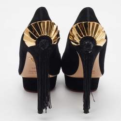 Charlotte Olympia Black Suede Dolly Tassel Detail Platform Pumps Size 39