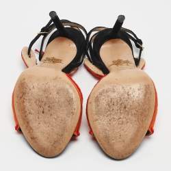 Charlotte Olympia Orange/Black Fabric and Suede Ankle Strap Sandals Size 35
