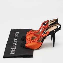 Charlotte Olympia Orange/Black Fabric and Suede Ankle Strap Sandals Size 35