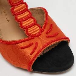 Charlotte Olympia Orange/Black Fabric and Suede Ankle Strap Sandals Size 35