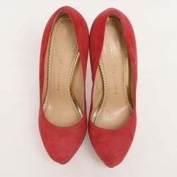 Charlotte Olympia Red Suede Dolly Platform Pumps Size 36.5