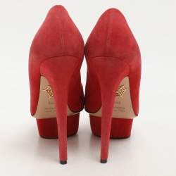 Charlotte Olympia Red Suede Dolly Platform Pumps Size 36.5