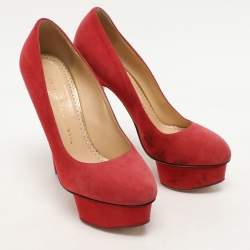 Charlotte Olympia Red Suede Dolly Platform Pumps Size 36.5