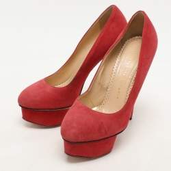 Charlotte Olympia Red Suede Dolly Platform Pumps Size 36.5