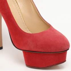 Charlotte Olympia Red Suede Dolly Platform Pumps Size 36.5
