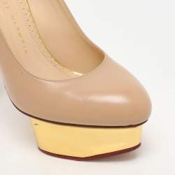 Charlotte Olympia Beige Leather Dolly Slingback Platform Sandals Size 37