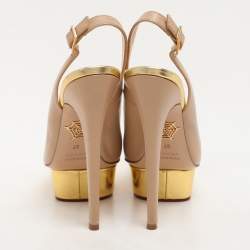 Charlotte Olympia Beige Leather Dolly Slingback Platform Sandals Size 37