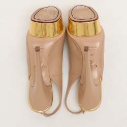 Charlotte Olympia Beige Leather Dolly Slingback Platform Sandals Size 37
