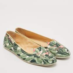 Charlotte Olympia Multicolor Embroidered Fabric Flamingo Smoking Slippers Size 38