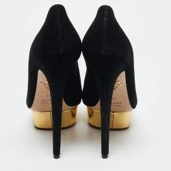 Charlotte Olympia Black Suede Dolly Platform Pumps Size 41