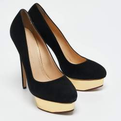 Charlotte Olympia Black Suede Dolly Platform Pumps Size 41