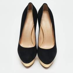 Charlotte Olympia Black Suede Dolly Platform Pumps Size 41
