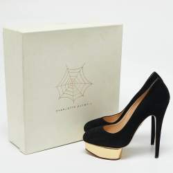 Charlotte Olympia Black Suede Dolly Platform Pumps Size 41