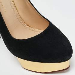 Charlotte Olympia Black Suede Dolly Platform Pumps Size 41
