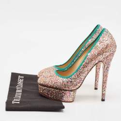 Charlotte Olympia Multicolor Glitter Dolly Platform Pumps Size 38