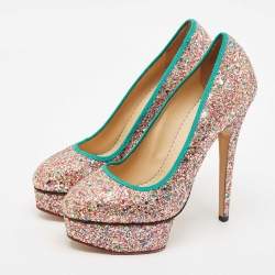 Charlotte Olympia Multicolor Glitter Dolly Platform Pumps Size 38