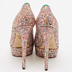 Charlotte Olympia Multicolor Glitter Dolly Platform Pumps Size 38
